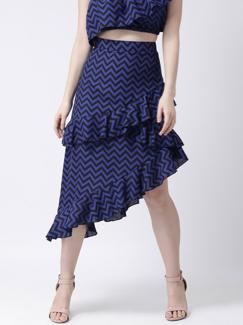 

Aayna Women Blue & Black Printed Frill A-Line Skirt