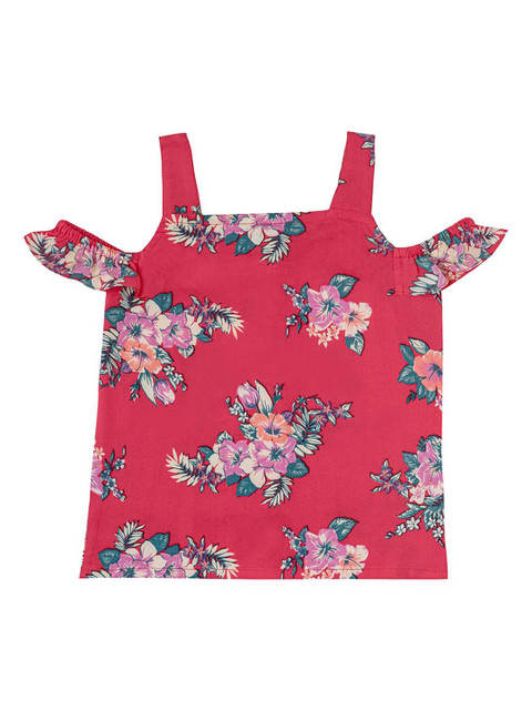 

Kid Studio Girls Red & Pink Floral Print Regular Pure Cotton Top with Ruffle Detail