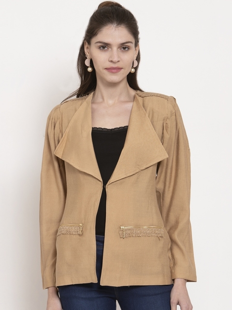 

Global Republic Women Brown Solid Open-Front Overcoat