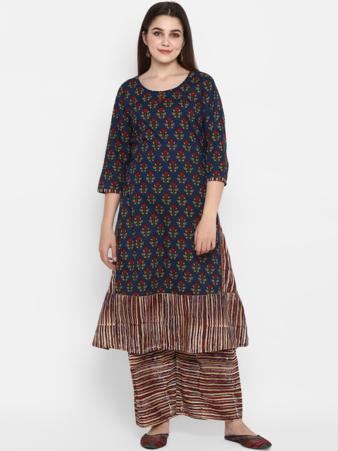 

ZOEYAMS Women Navy Blue & Beige Printed A-Line Kurta