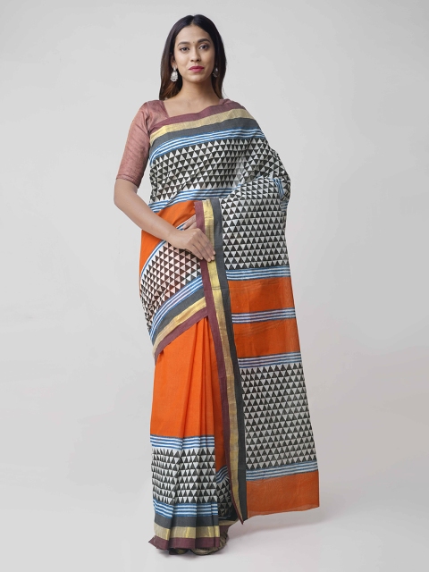 

Unnati Silks Orange & Off-White Pure Cotton Printed Kasavu Saree
