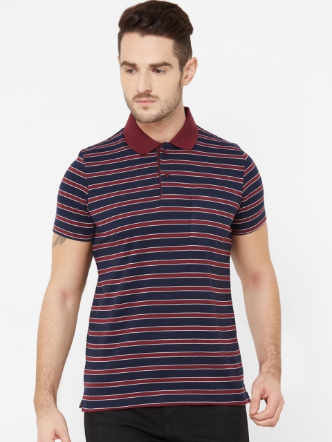 

Sweet Dreams Men Navy Blue & Maroon Striped Polo Collar T-shirt