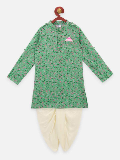 

LilPicks Boys Green & White Floral Printed Kurta with Dhoti Pants
