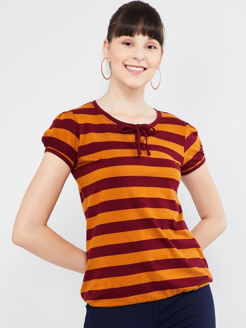 

max Women Maroon & Yellow Striped Blouson Top