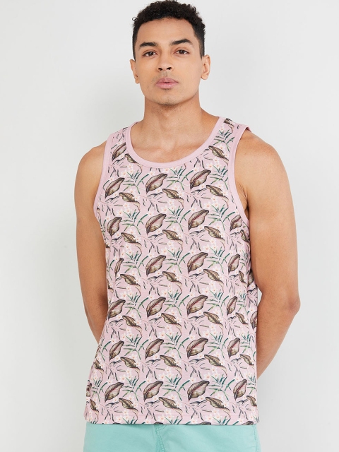 

max Men Pink & Brown Floral Printed Slim Fit Round Neck T-shirt