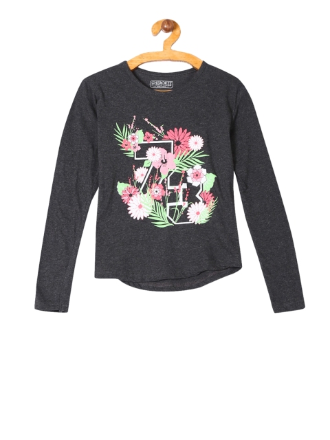 

Cherokee Girls Charcoal Grey Printed Round Neck T-shirt