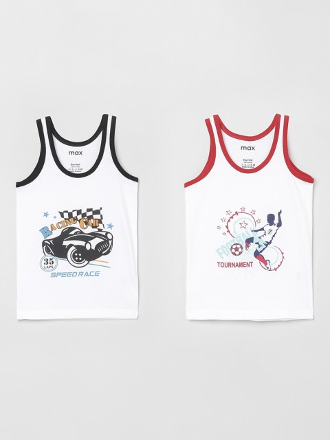 

max Boys Pack Of 2 White Printed Basic Innerwear Vests NOS20SDIN09MULTI