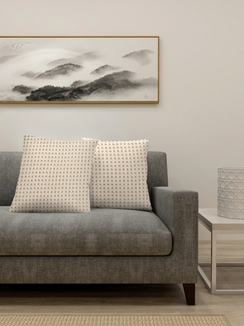 

KLOTTHE Set Of 2 Beige Woven Design Square Cushions
