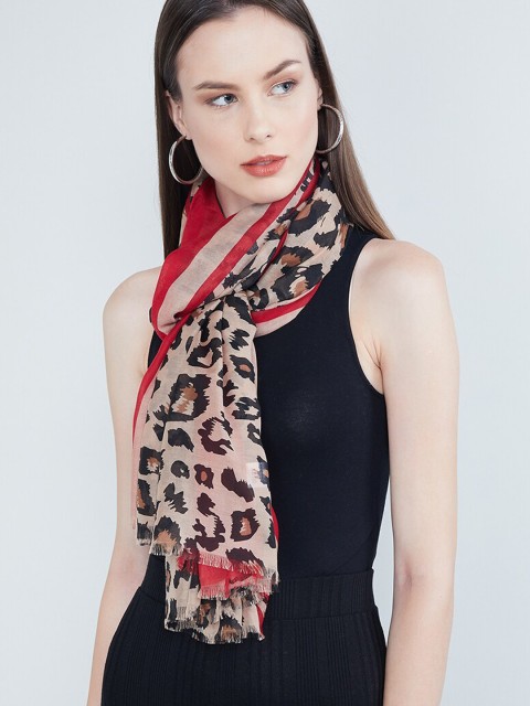 

max Women Beige & Black Animal Printed Scarf