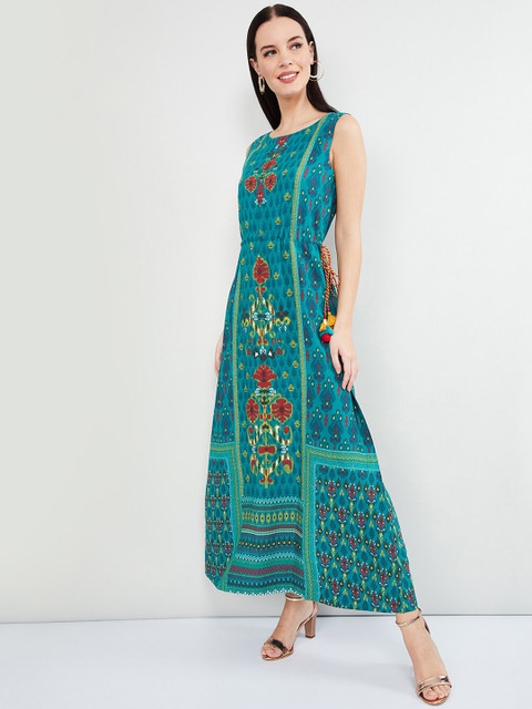 

max Women Turquoise Blue & Red Printed Ethnic Maxi Dress