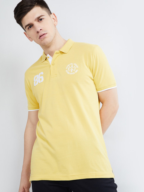 

max Men Yellow Printed Polo Collar T-shirt