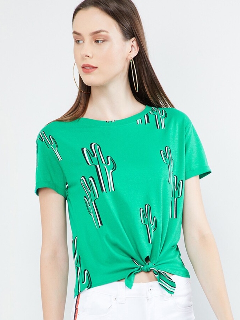 

max Women Green Printed Knitted Top