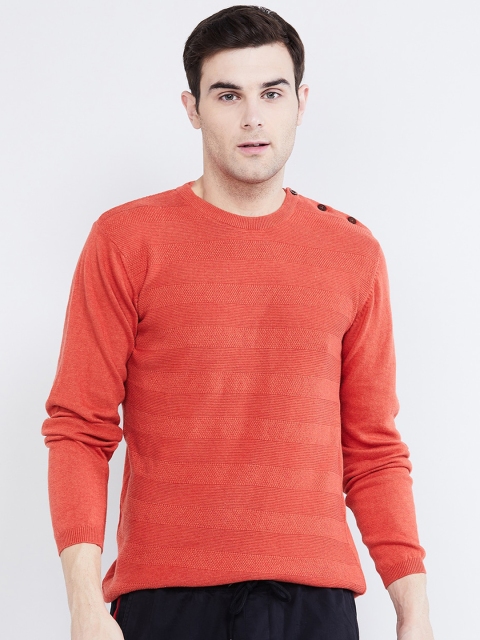 

max Men Orange Striped Pullover Sweater