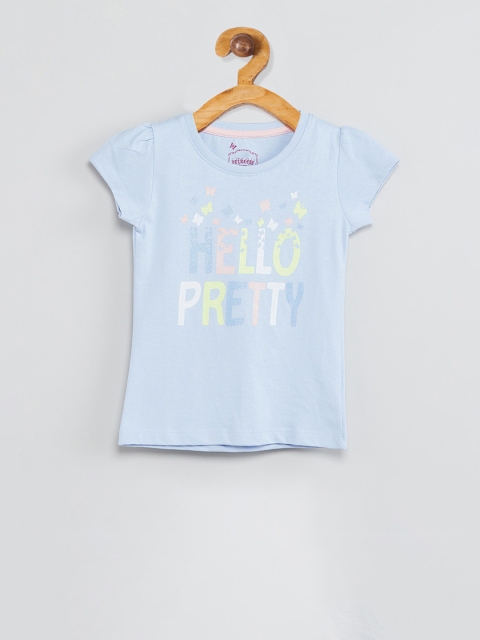 max Girls Blue Printed Round Neck T-shirt