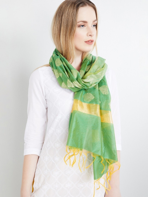 

max Women Green & Gold-Toned Printed Scarf