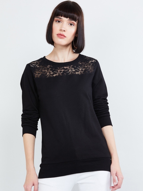 max Women Black Solid Lace Top