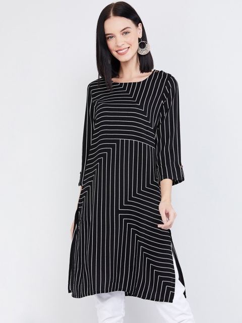 

max Women Black & White Striped Straight Kurti