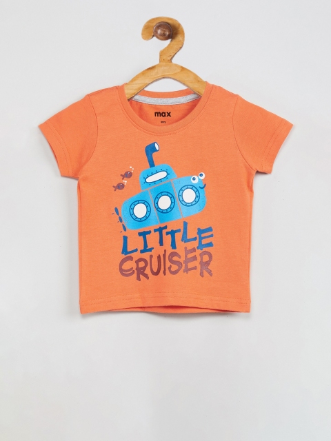 

max Boys Orange Printed Round Neck T-shirt