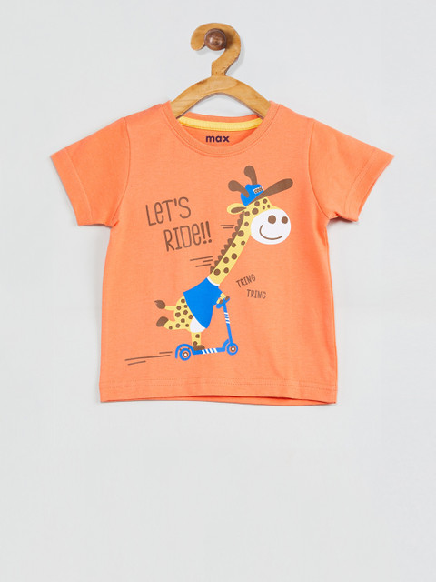 

max Boys Orange Printed Round Neck T-shirt