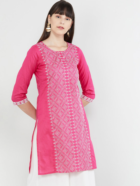 

max Women Fuchsia Embroidered Straight Kurta