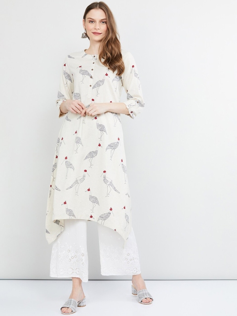 

max Women Off-White & Black Printed Straight Kurta