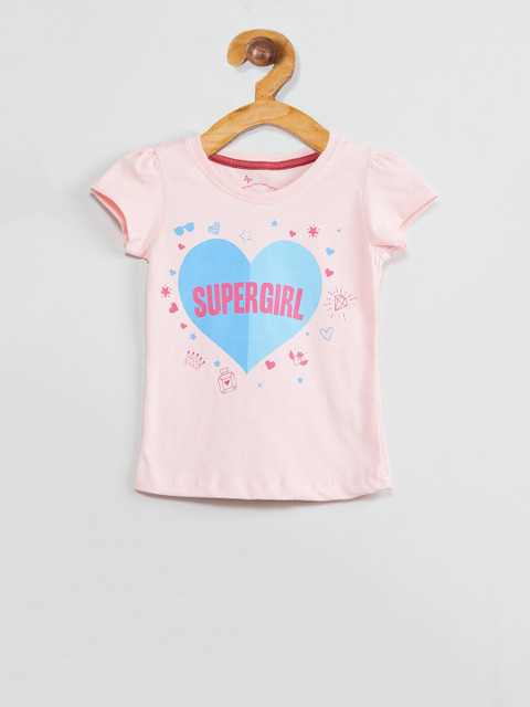 

max Girls Pink Printed Round Neck T-shirt