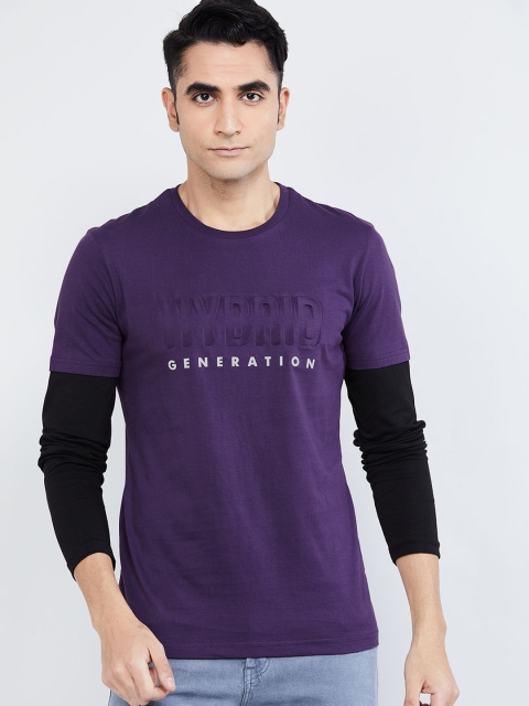 

max Men Purple Printed Round Neck T-shirt