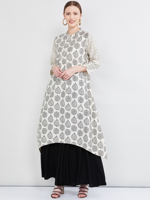 max Women Off-White & Black Printed A-Line Kurta