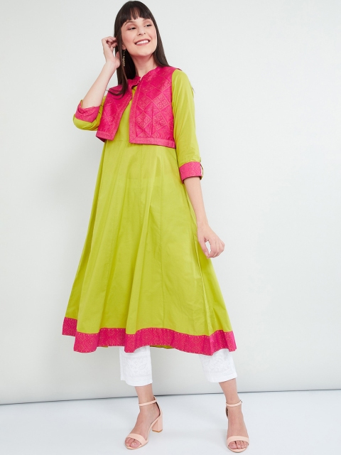 

max Women Lime Green & Pink Solid Anarkali Kurta