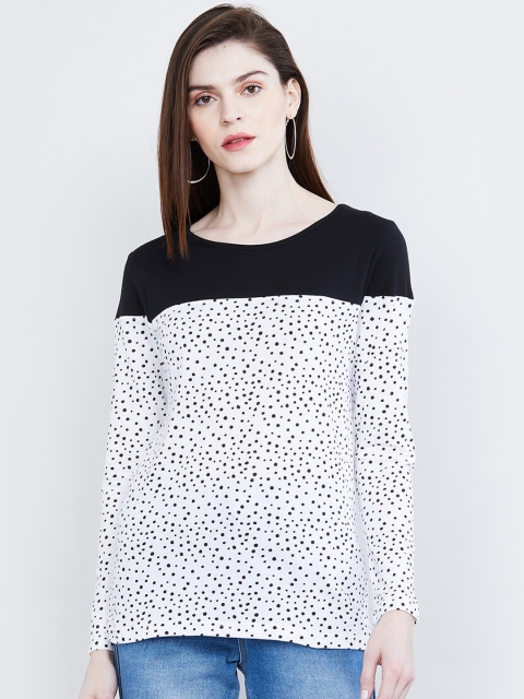 

max Women Black & White Printed Round Neck T-shirt