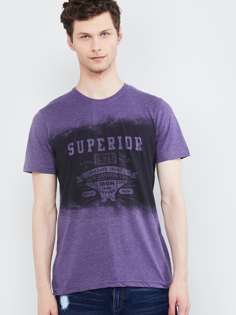 

max Men Purple Printed Round Neck T-shirt