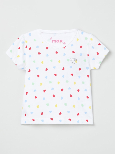

max Girls White Printed Round Neck T-shirt