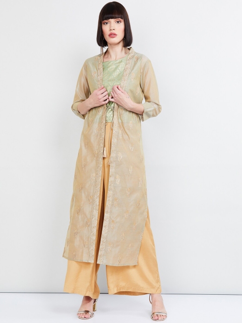 

max Women Green Printed Chanderi Cotton Maxi Ethnic Top