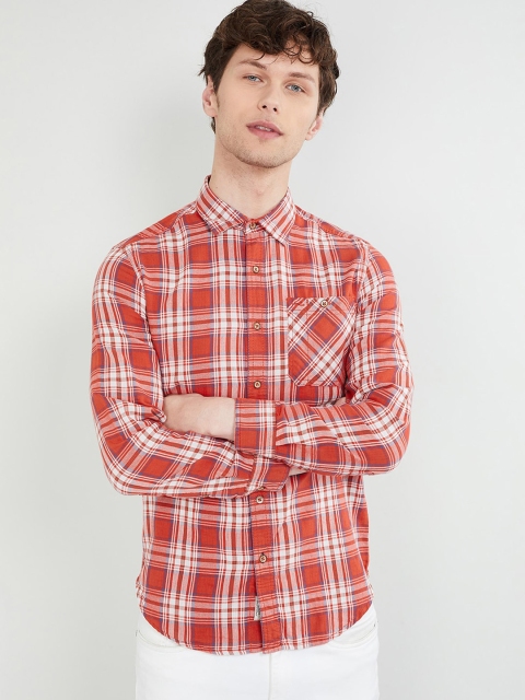 

max Men Orange Slim Fit Checked Casual Shirt