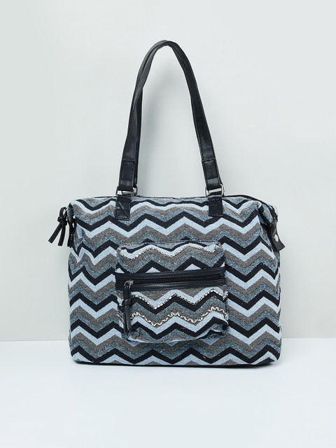 

max Grey & Blue Self Design Handheld Bag