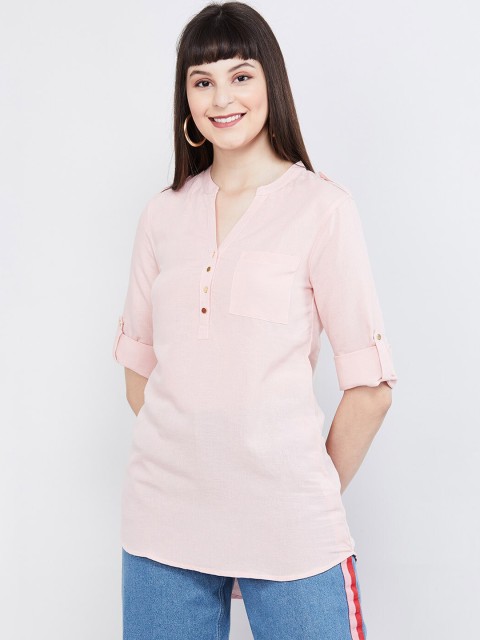 

max Women Pink Solid A-Line Top