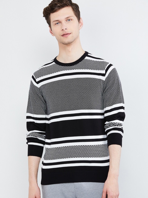 

max Men Black & Grey Striped Sweater Vest Sweater