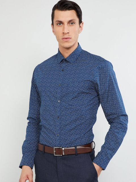 

max Men Blue & White Slim Fit Floral Printed Semiformal Shirt
