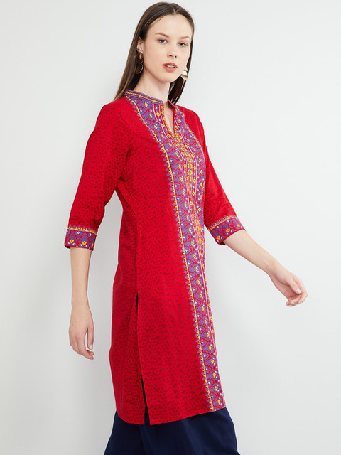 

max Women Red & Blue Woven Design A-Line Kurta