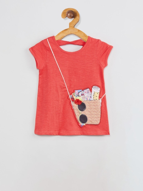 

max Girls Coral Pink Printed Top