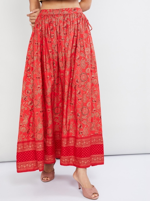 

max Women Red Printed Flared Maxi Skirt