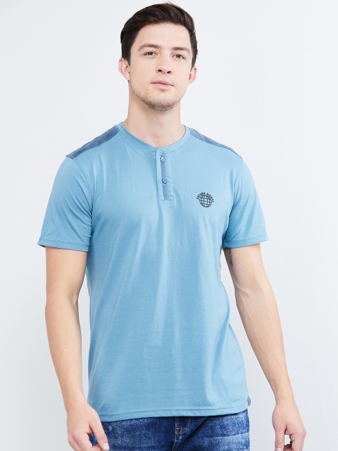 max Men Blue Solid Round Neck T-shirt
