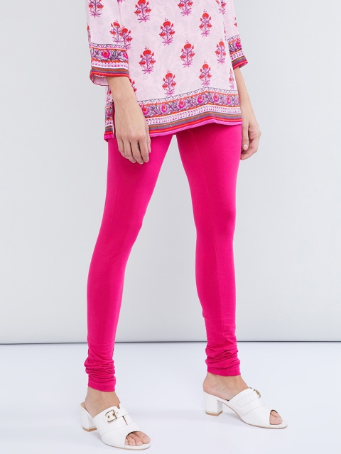max Women Pink Solid Churidar-Length Leggings