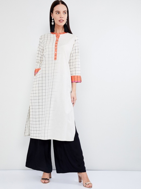 

max Women Off-White Checked Straight Kurta