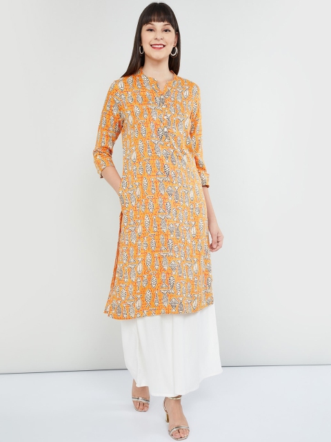 

max Women Mustard Yellow Printed Straight Kurta