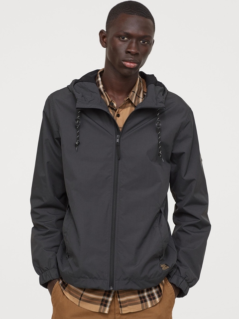 

H&M Men Grey Solid Nylon Windbreaker
