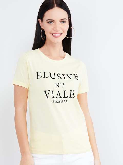 

max Women Yellow Printed Round Neck T-shirt
