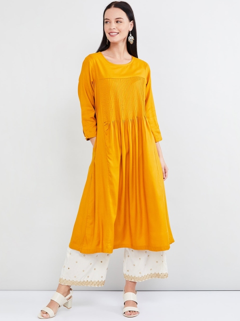 

max Women Yellow Solid A-Line Kurta