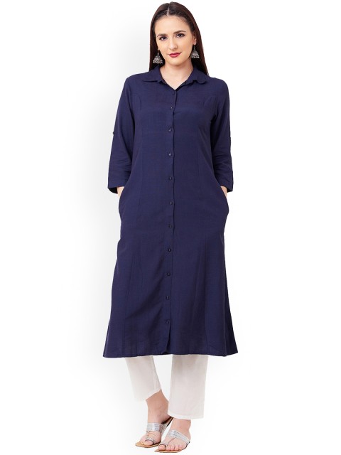 

IMARA Women Navy Blue Solid A-Line Kurta
