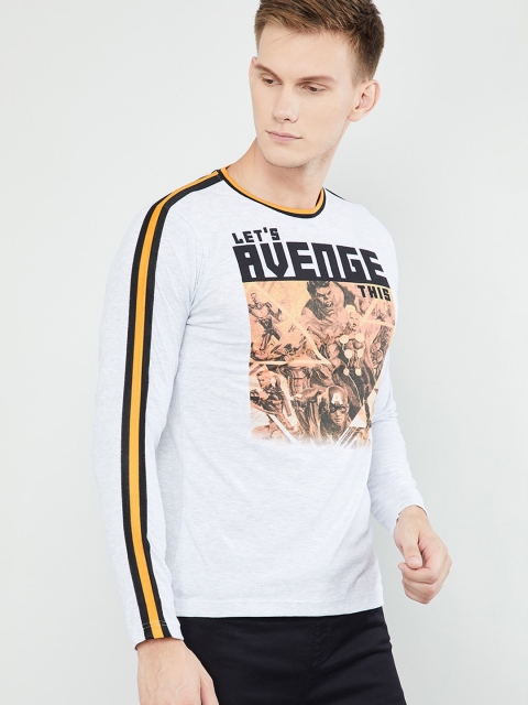 

max Men White Avengers Printed Round Neck T-shirt